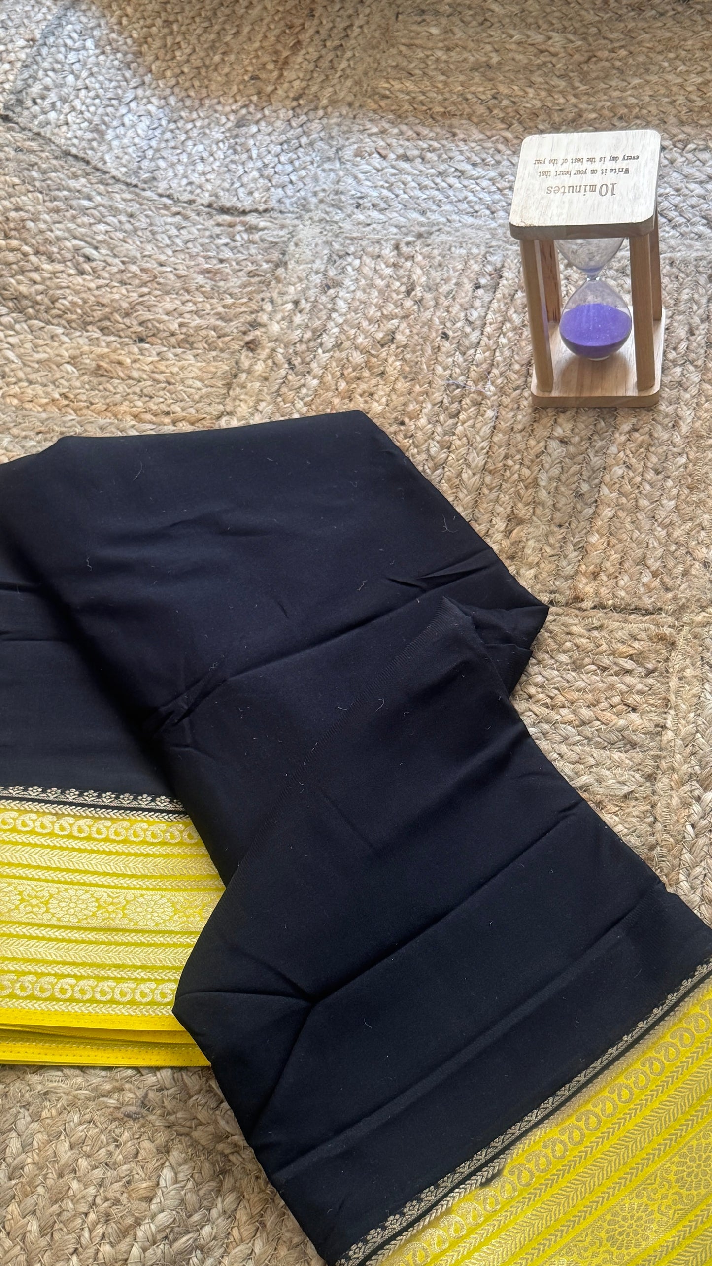 Semi Silk Saree with Gap Boarder - Black and Mustard