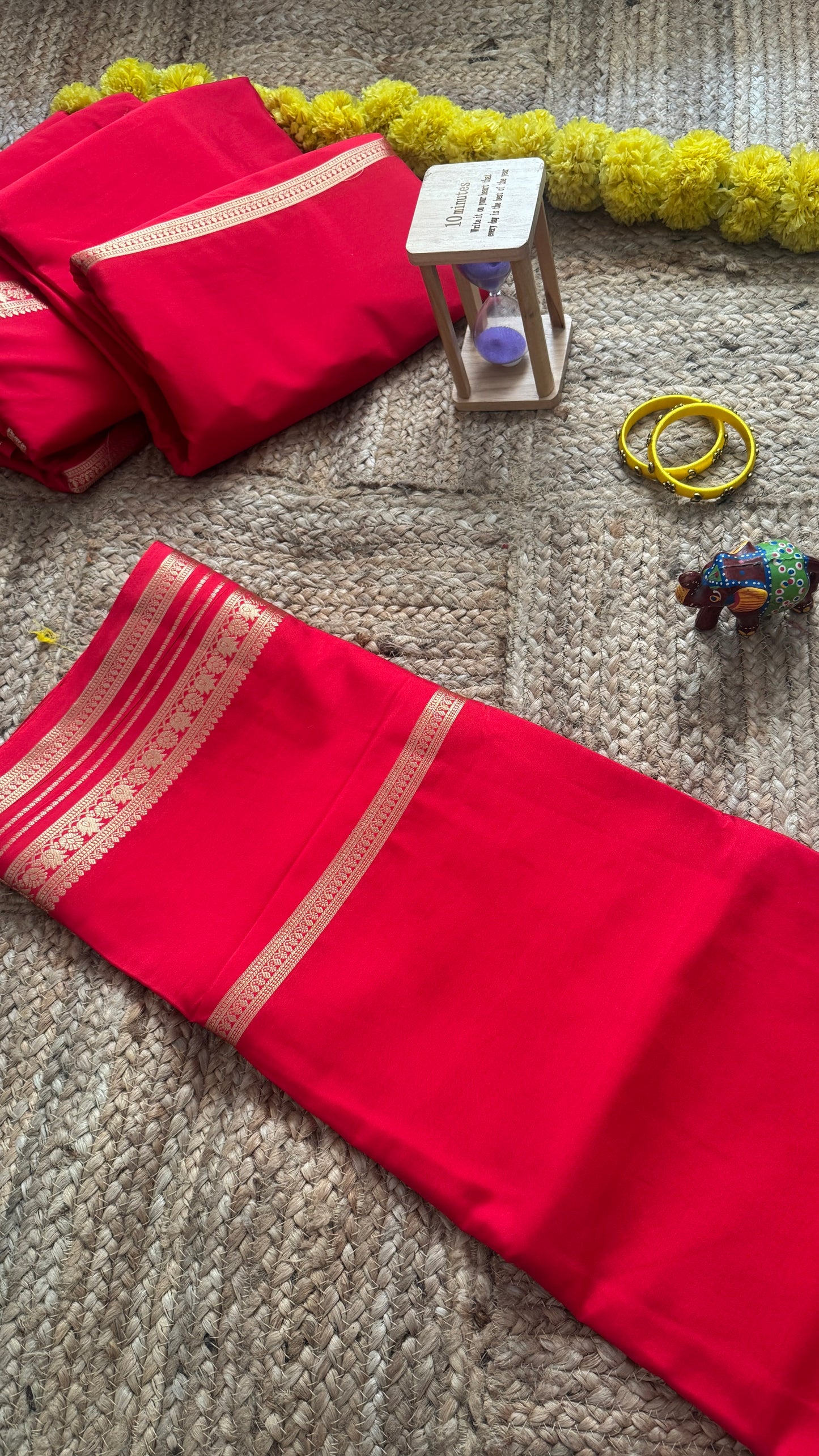 Semi Silk Saree - Solid Red