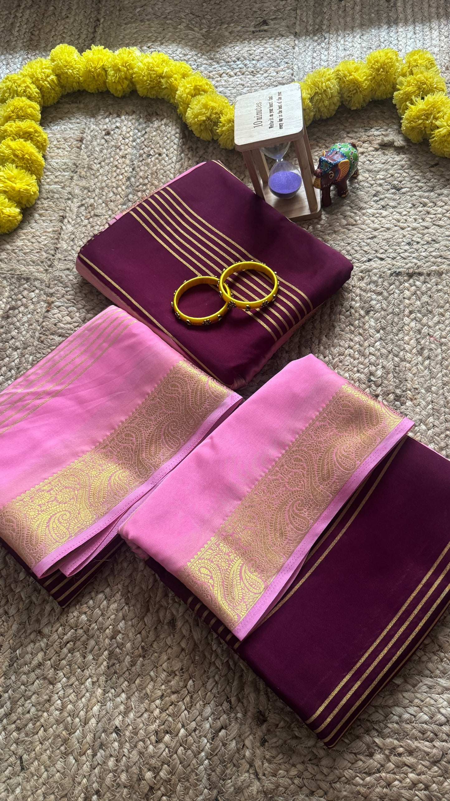 Semi Silk Saree - Maroon and Pink