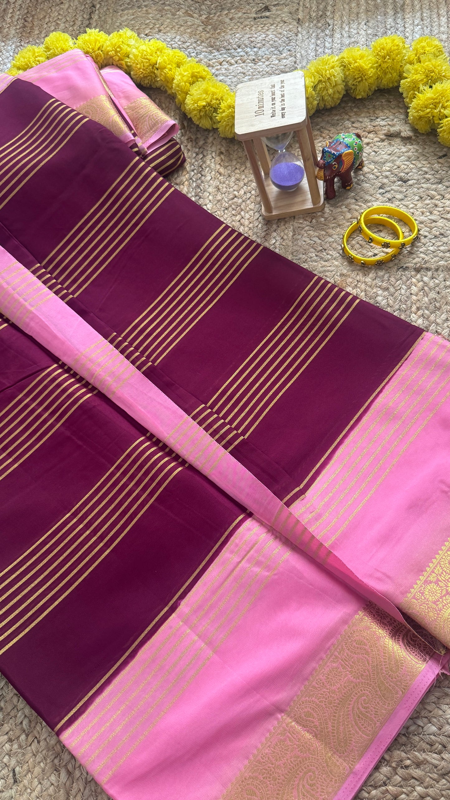 Semi Silk Saree - Maroon and Pink