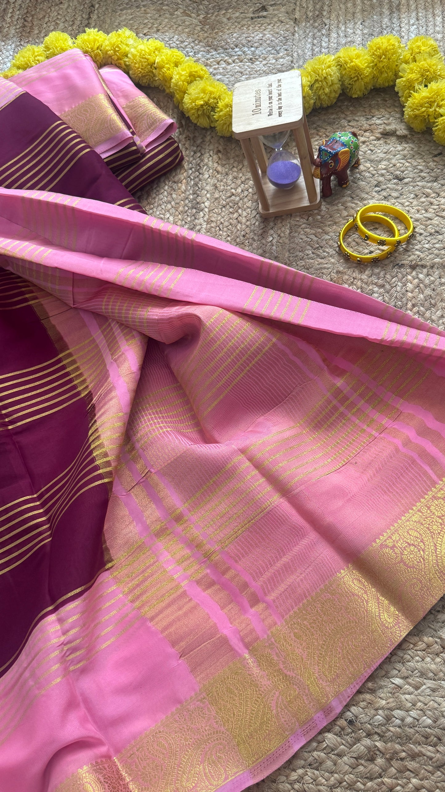 Semi Silk Saree - Maroon and Pink