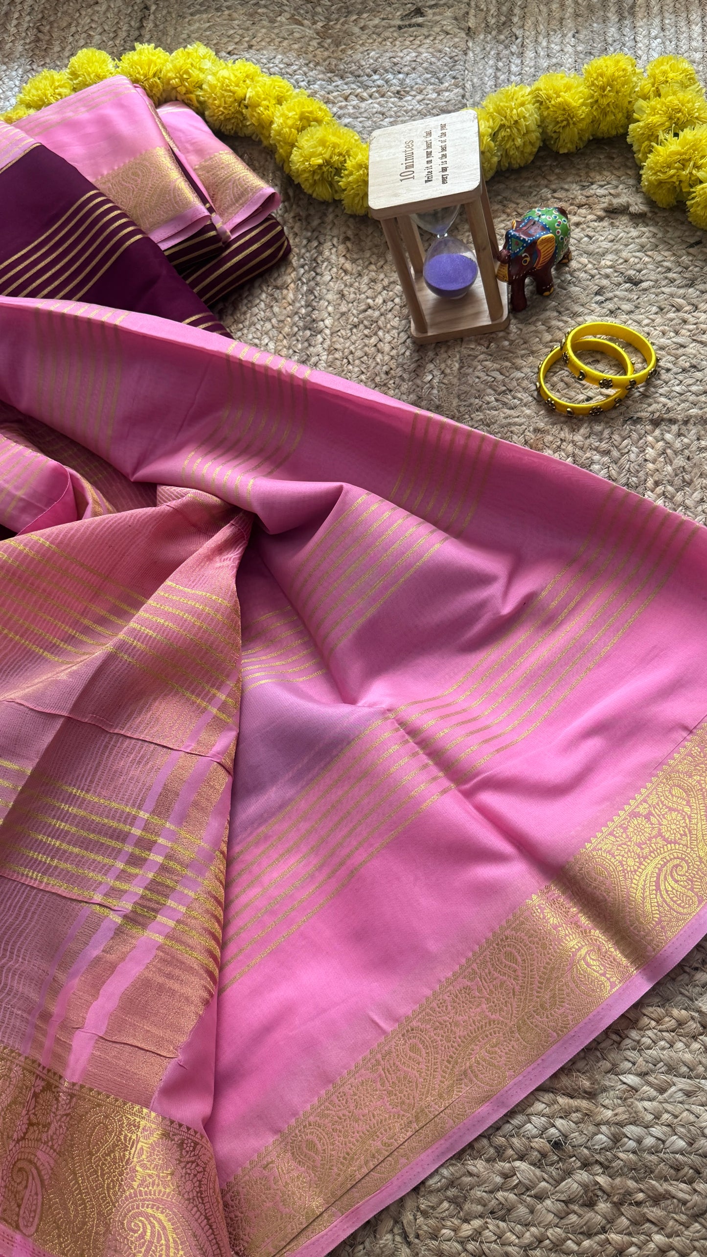 Semi Silk Saree - Maroon and Pink