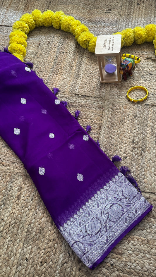 Premium Pure Chiffon Saree - Royal blue