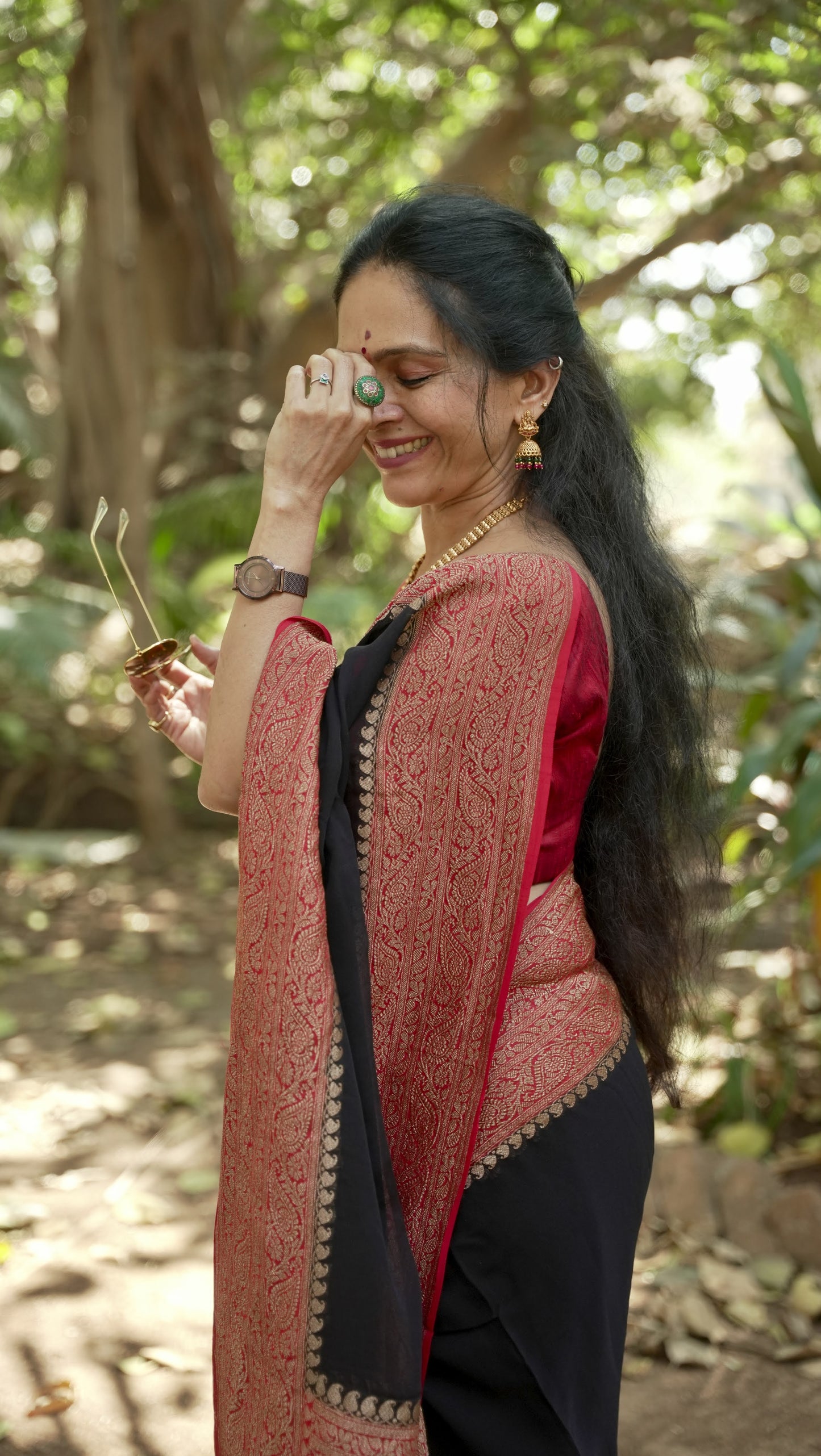 Khaddi Georgette - Black and Red