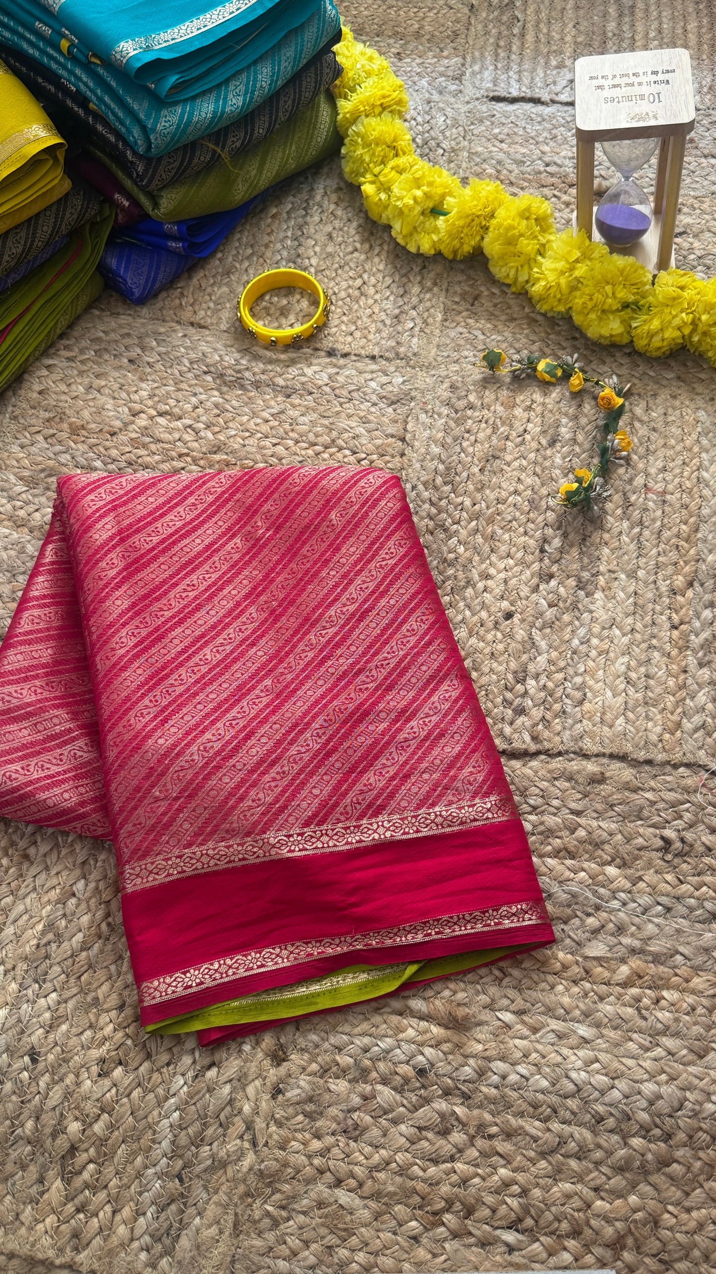 Brocade Sarees with Contrast Blouse - Pink and Mustard