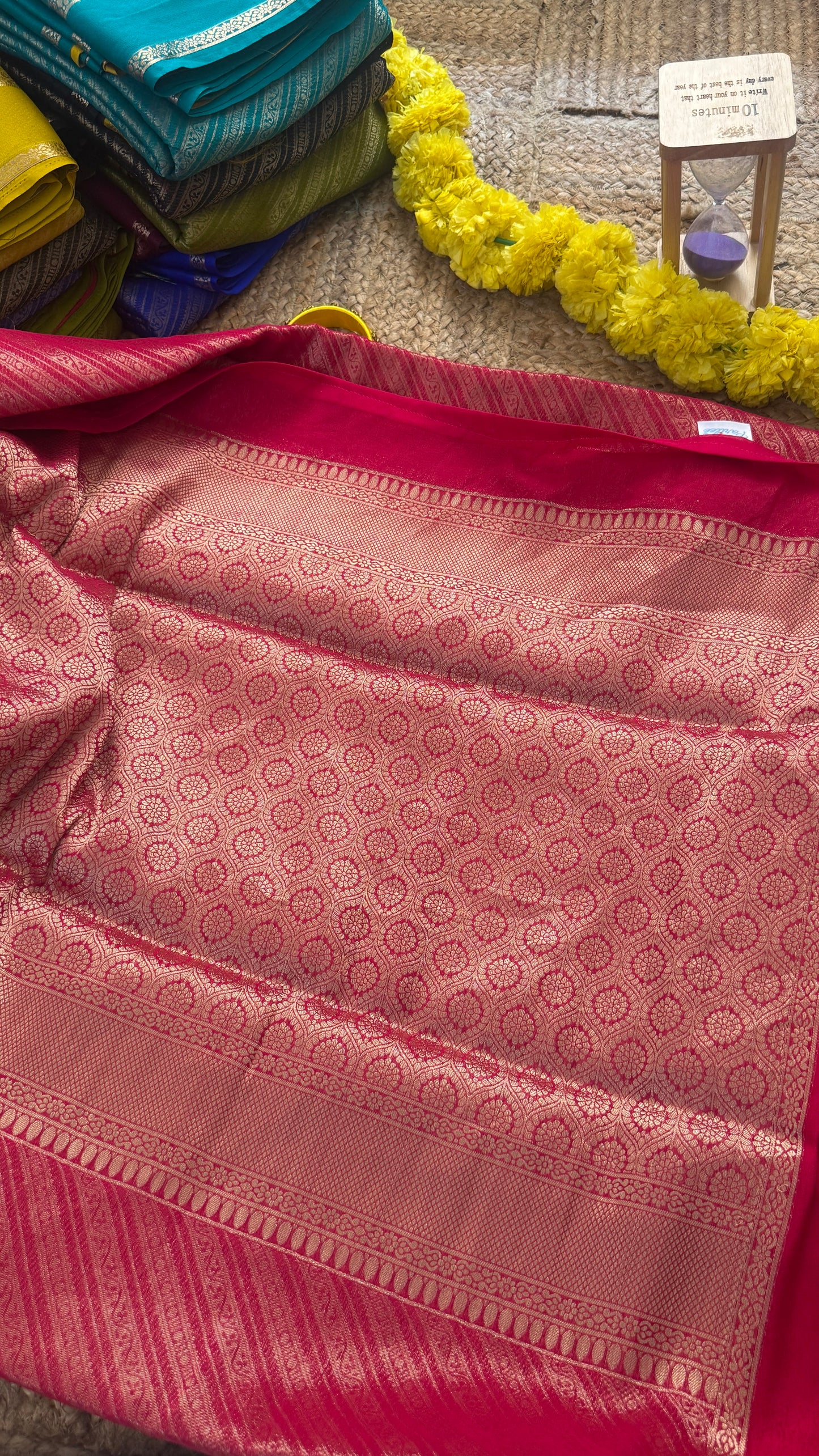 Brocade Sarees with Contrast Blouse - Pink and Mustard