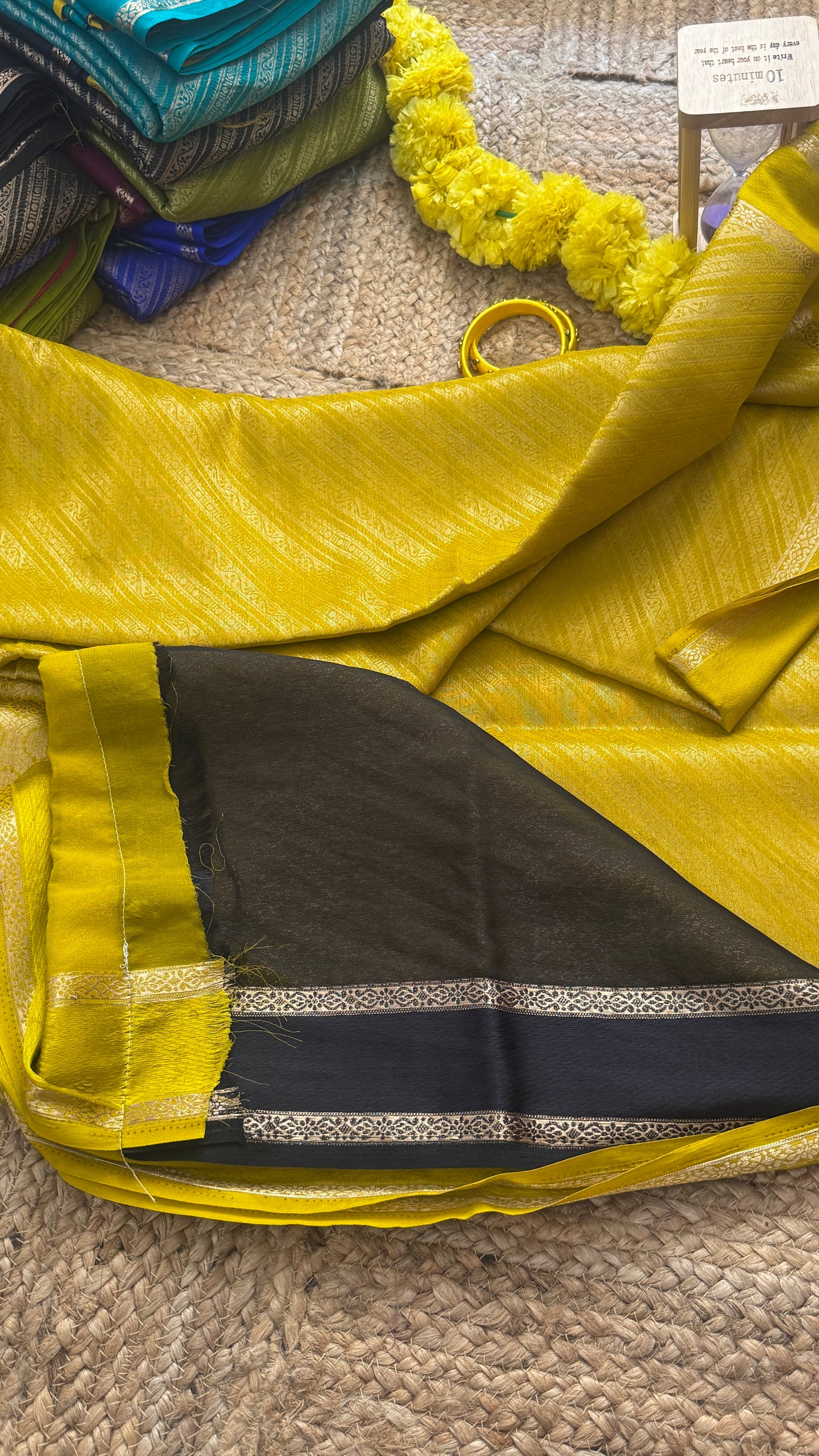 Brocade Sarees with Contrast Blouse - Mustard and Black