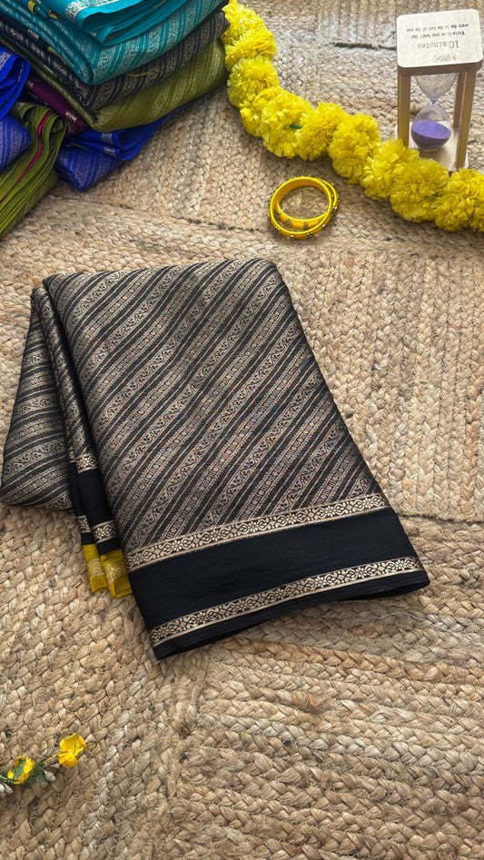 Brocade Sarees with Contrast Blouse - Black and Mustard