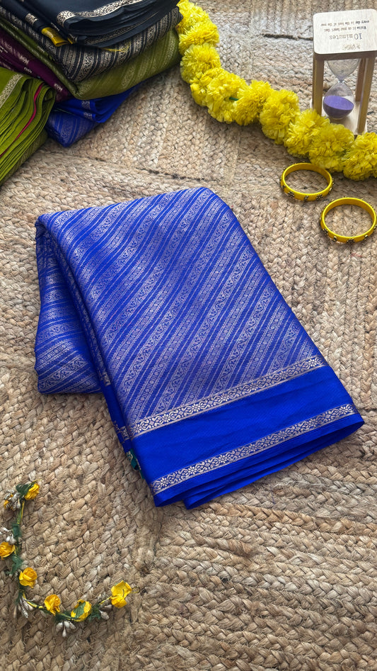 Brocade Sarees with Contrast Blouse - Royal Blue and Light Blue