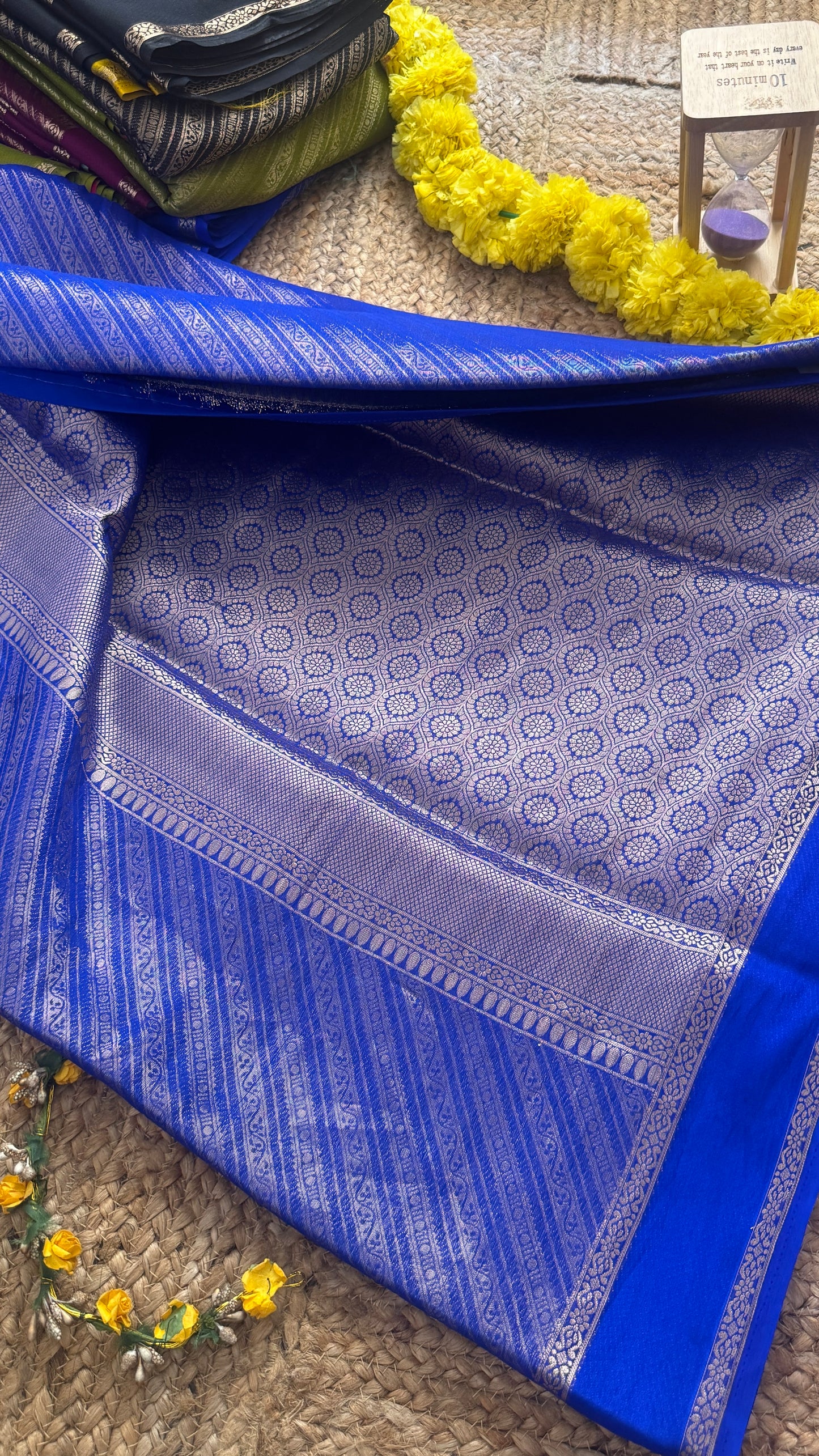 Brocade Sarees with Contrast Blouse - Royal Blue and Light Blue
