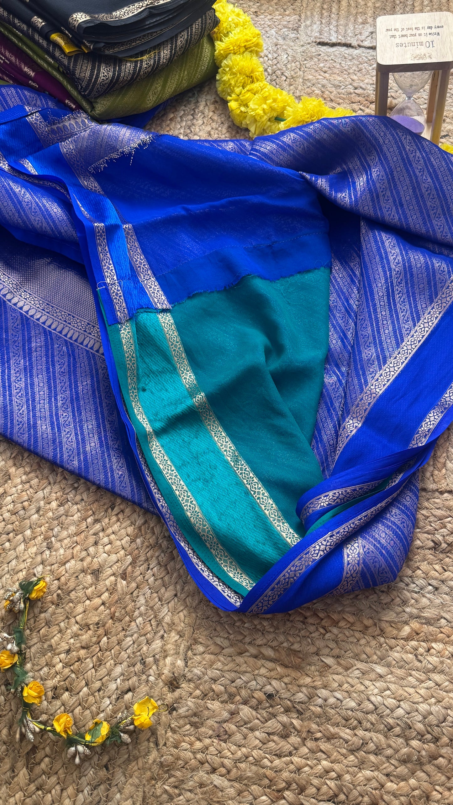 Brocade Sarees with Contrast Blouse - Royal Blue and Light Blue