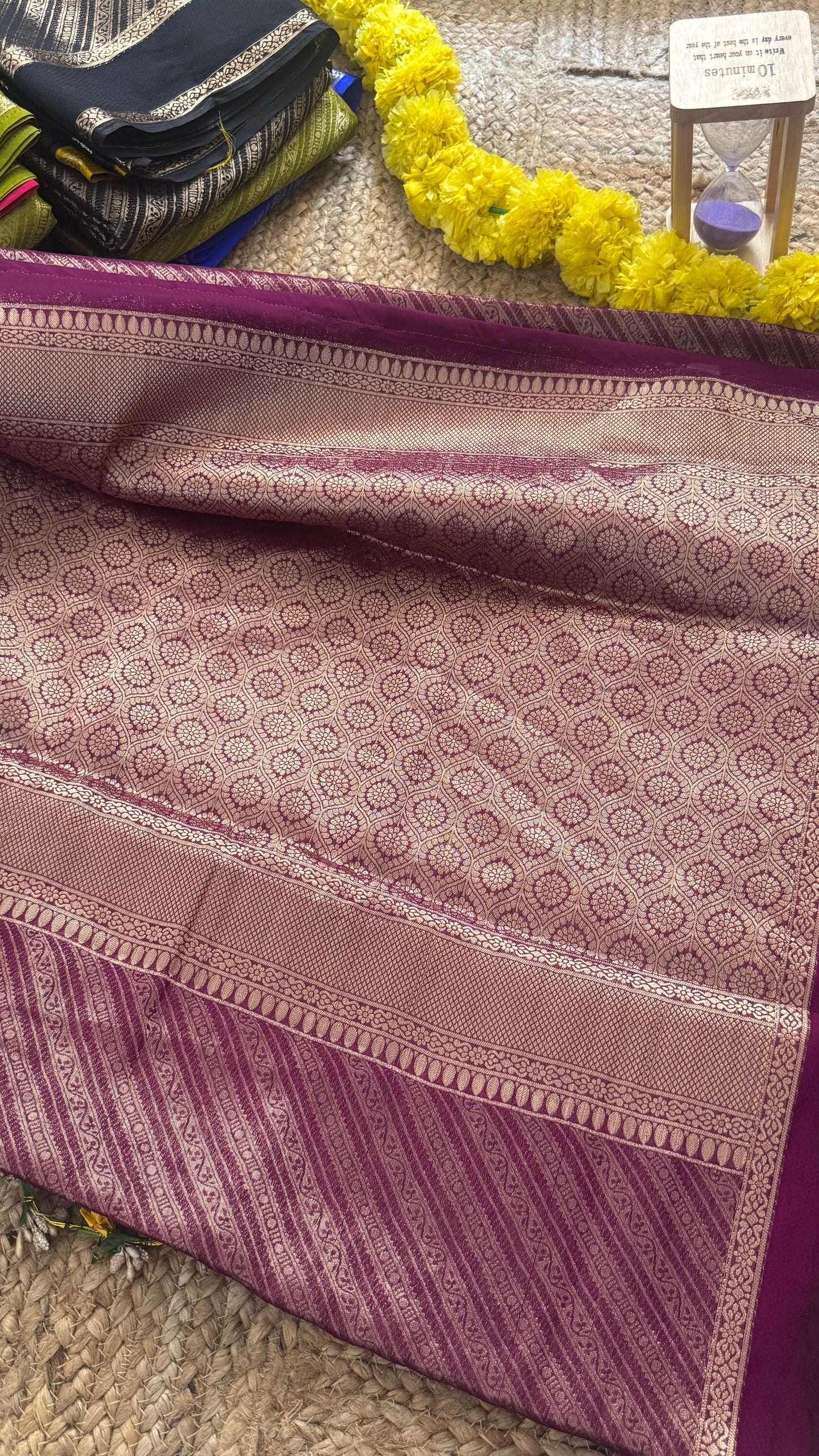 Brocade Sarees with Contrast Blouse - Burgundy and Sky Blue