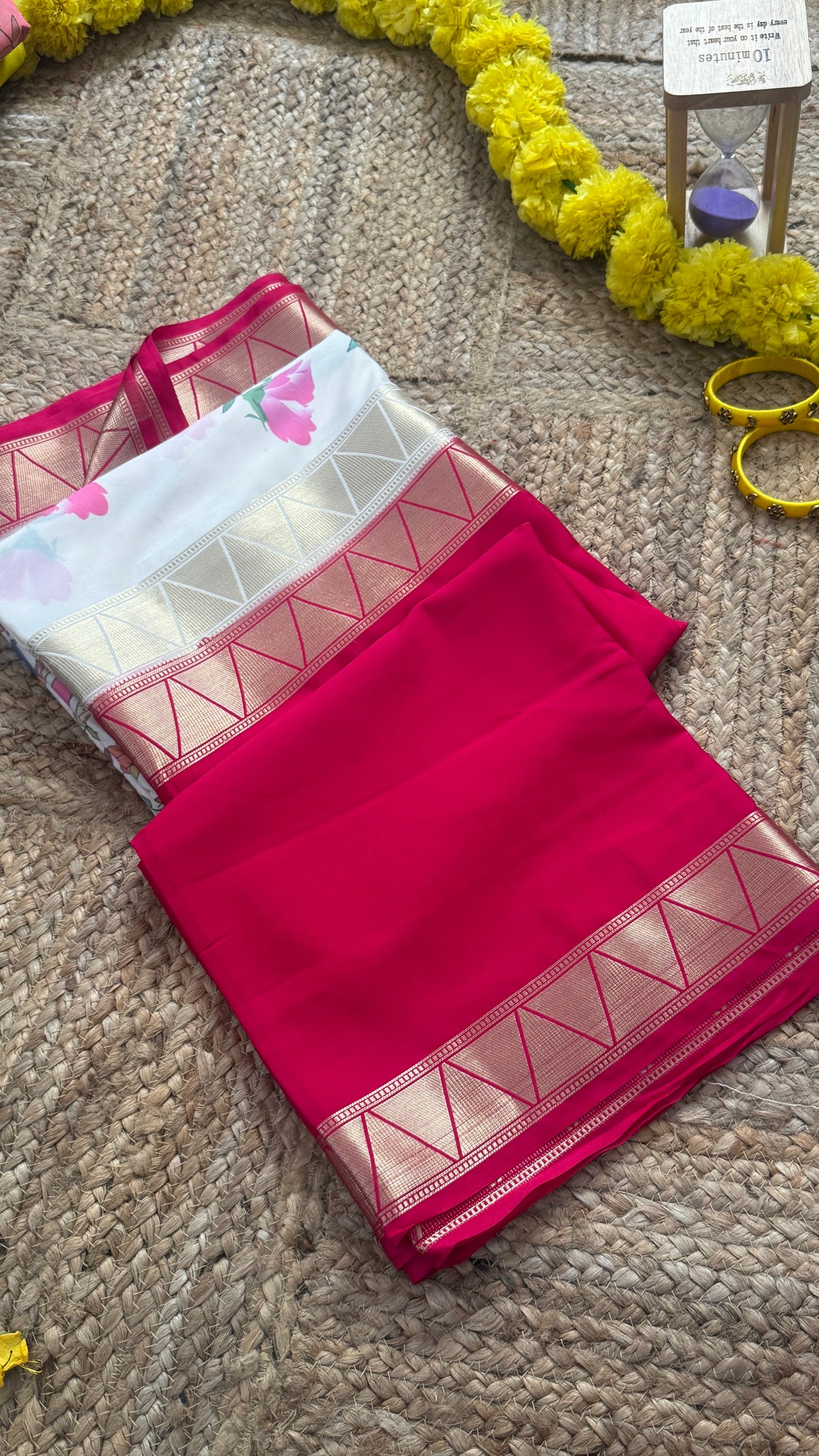 Kalamakari Pink & Off white Silk Saree