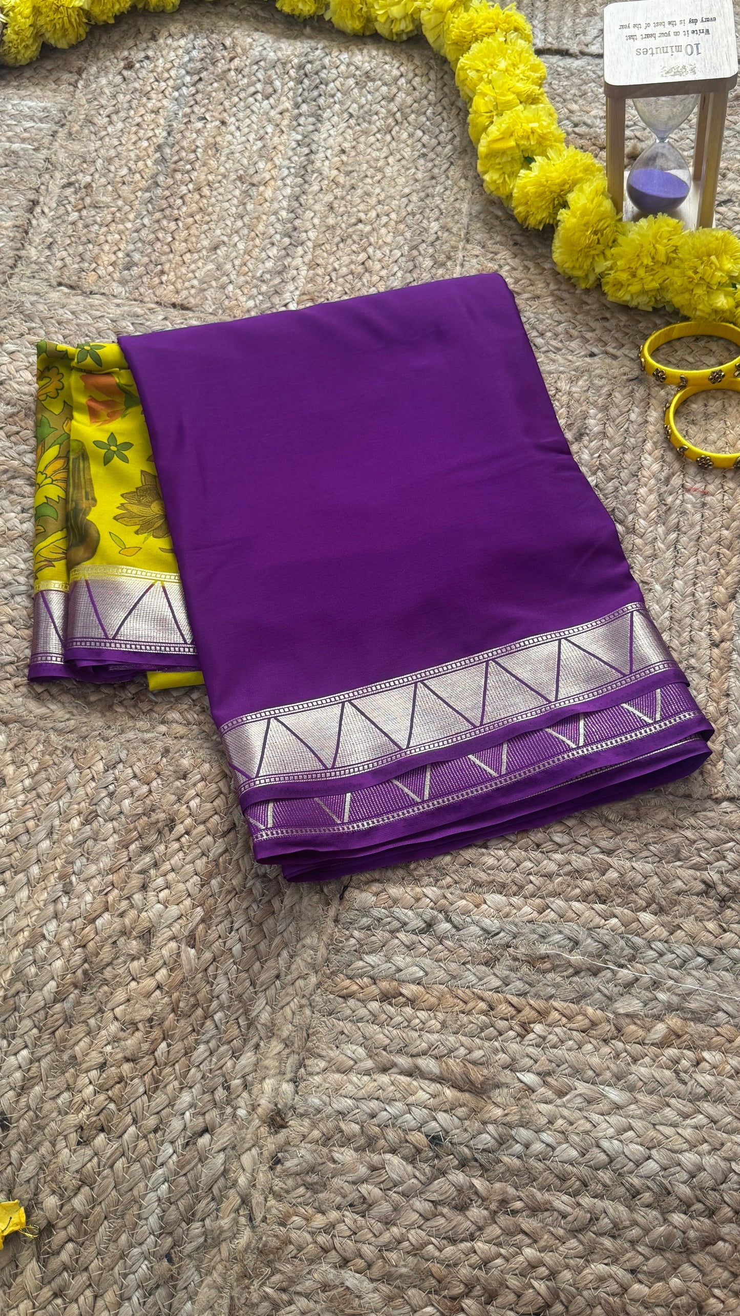 Kalamakari Purple + Mustard Crepe Silk Saree