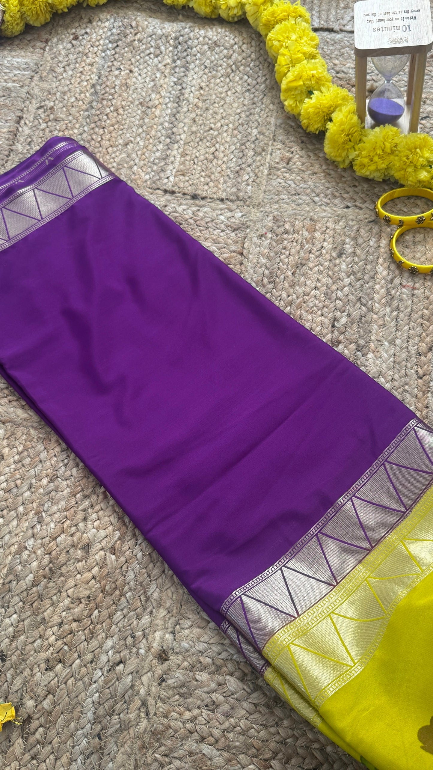 Kalamakari Purple + Mustard Crepe Silk Saree