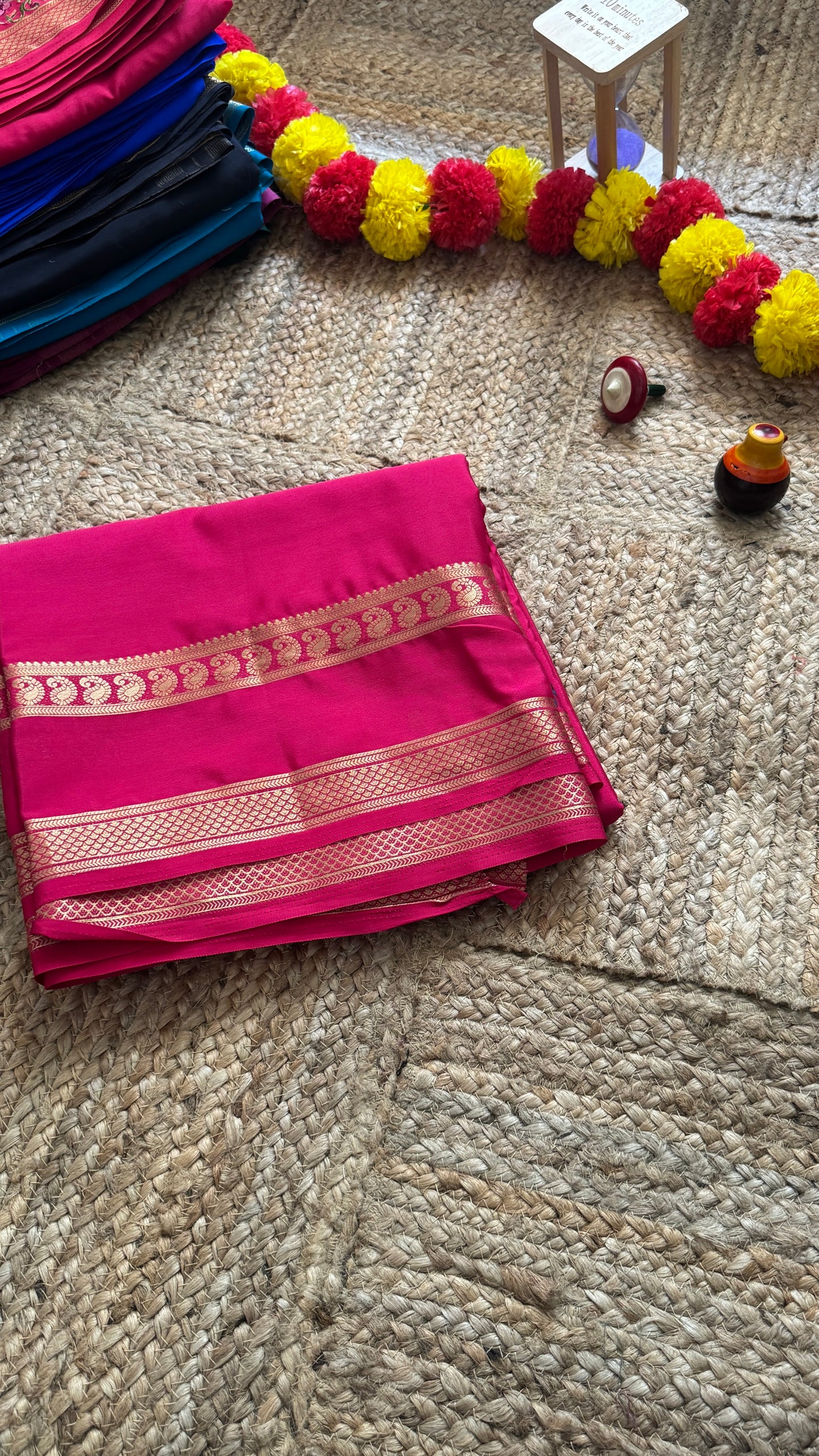 Semi Crepe Silk with Embroidery Floral Print Boarder - Pink