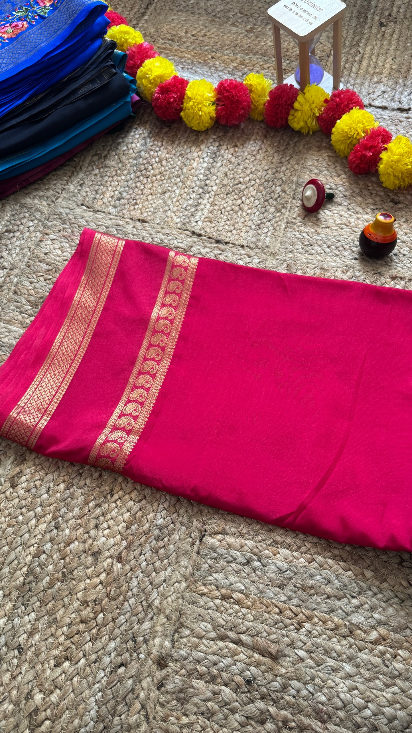 Semi Crepe Silk with Embroidery Floral Print Boarder - Pink