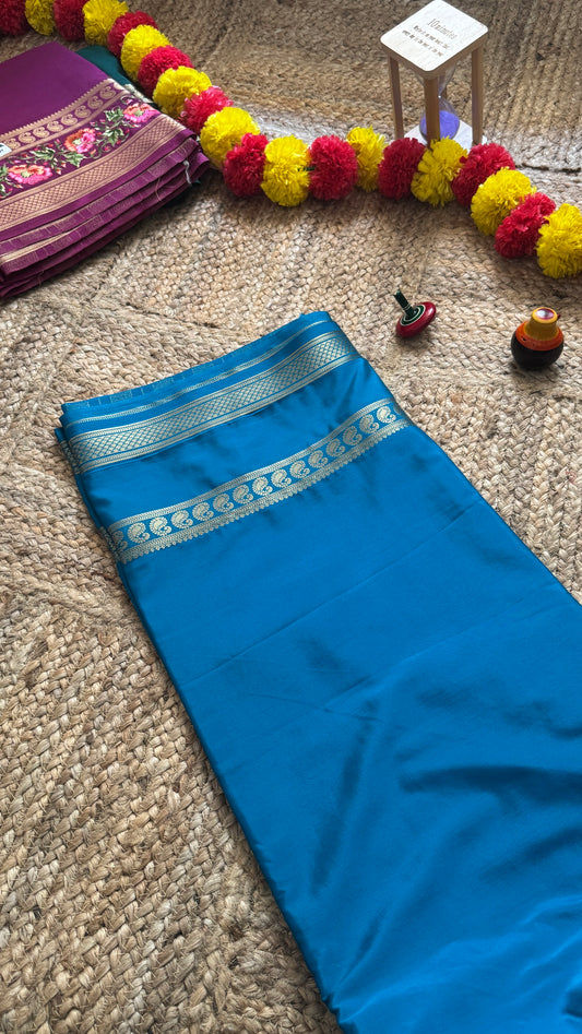 Semi Crepe Silk with Embroidery Floral Print Boarder - Navy Blue