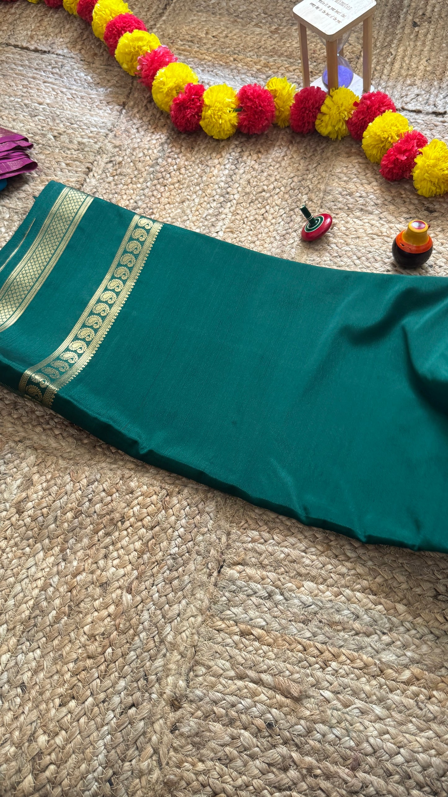Semi Crepe Silk with Embroidery Floral Print Boarder - Dark Green