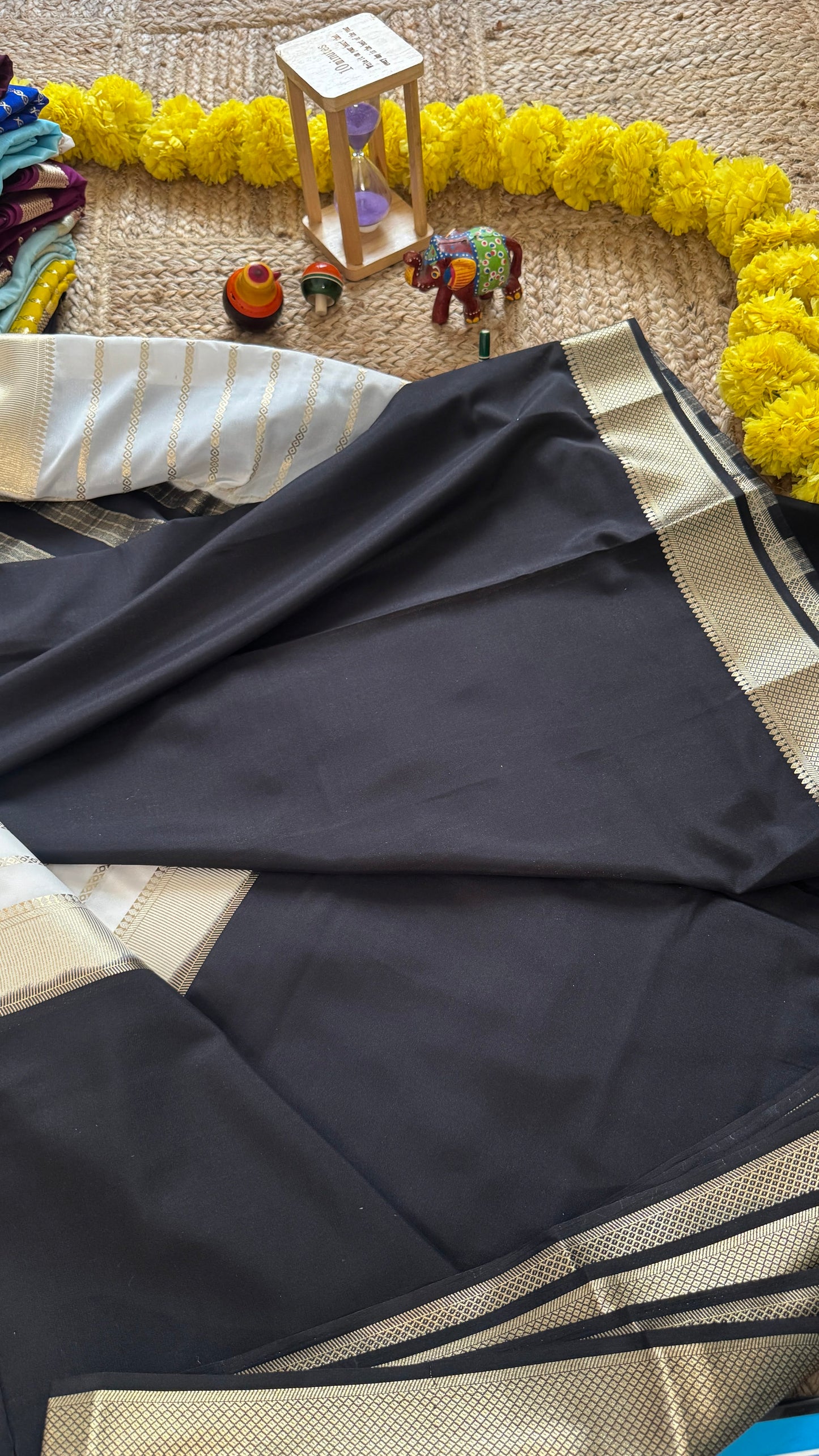 Black and White - Premium Semi Mysore Crepe Silk Centre Stripes Saree