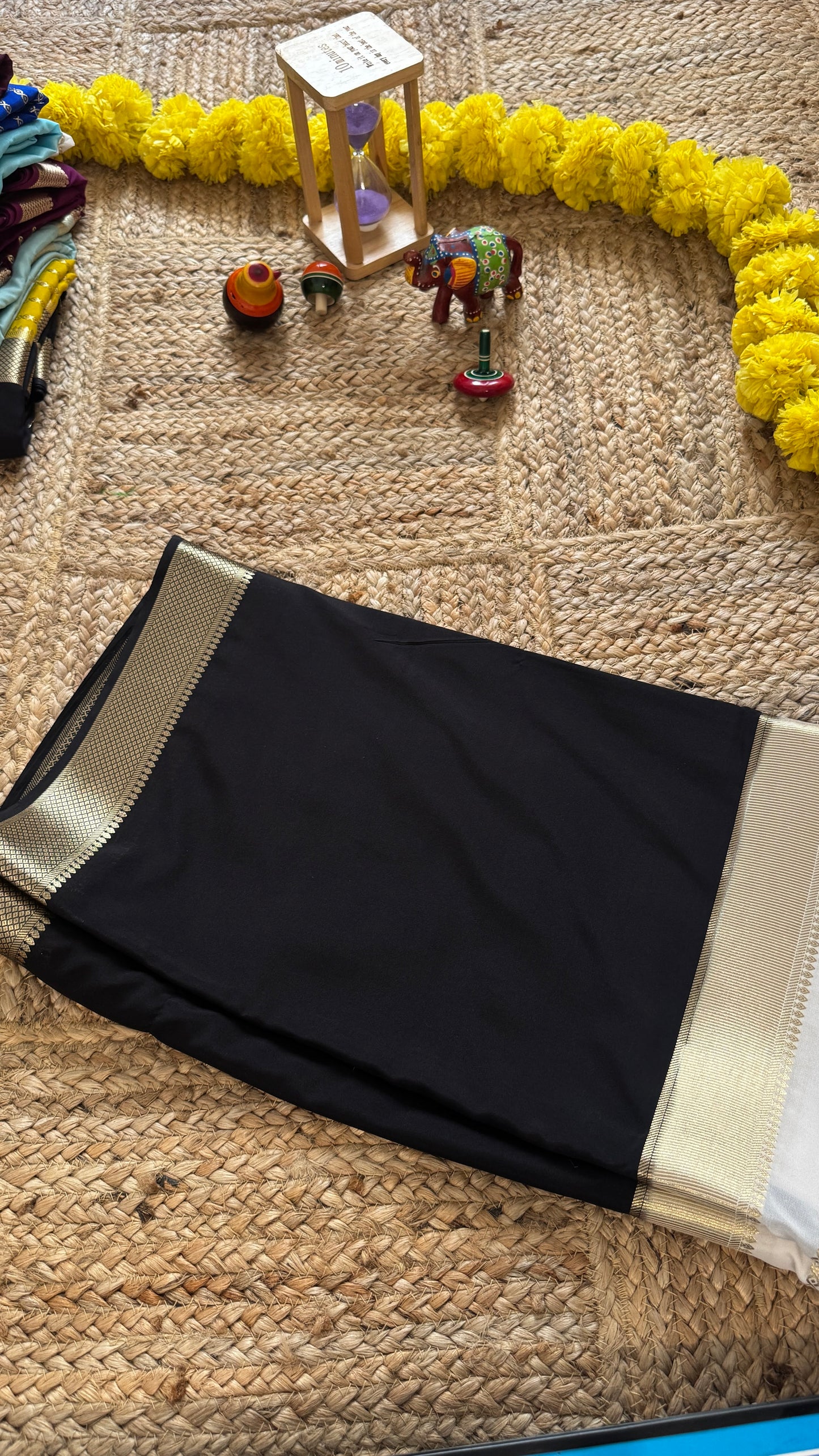 Black and White - Premium Semi Mysore Crepe Silk Centre Stripes Saree