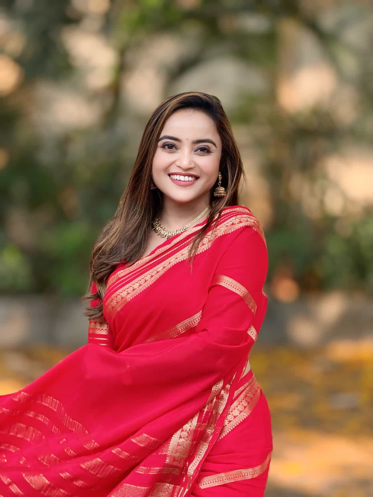 Semi Silk Saree - Solid Red