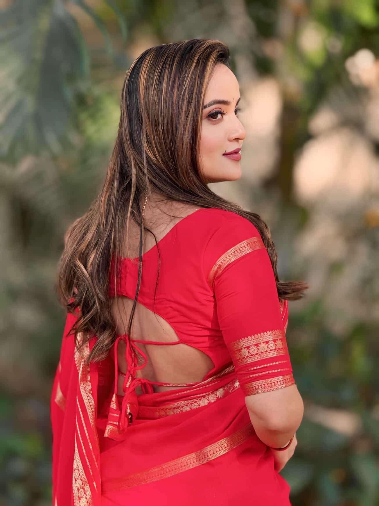 Semi Silk Saree - Solid Red