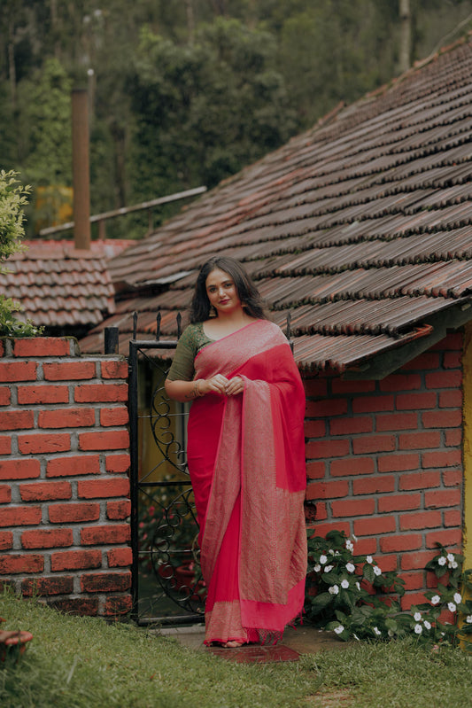 Khaddi Georgette - Solid Red