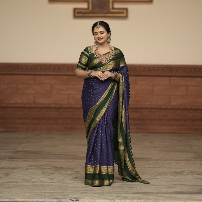 4.Pure Mysore Silk Saree - Body Button Bentex - Blue and Green