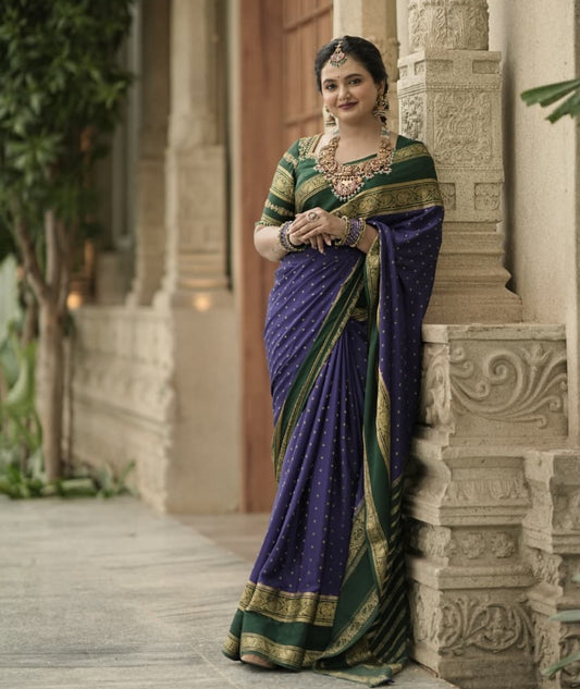 4.Pure Mysore Silk Saree - Body Button Bentex - Blue and Green