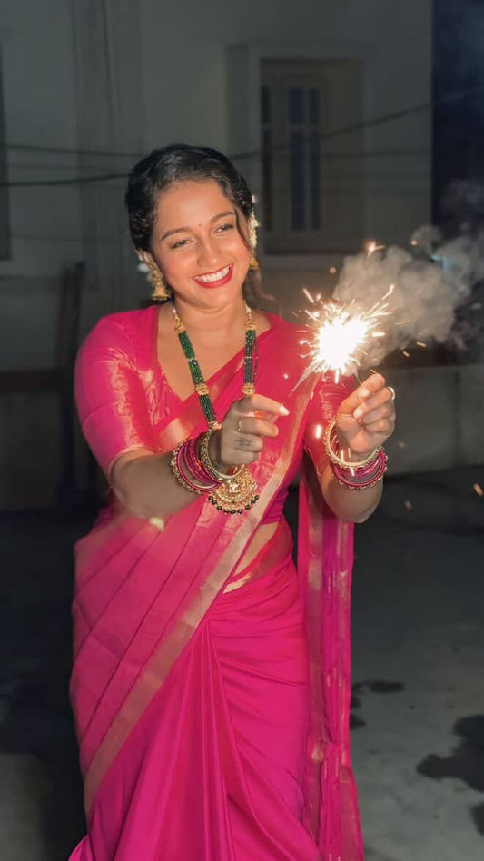 Semi Silk Brocade Half and Half Pink