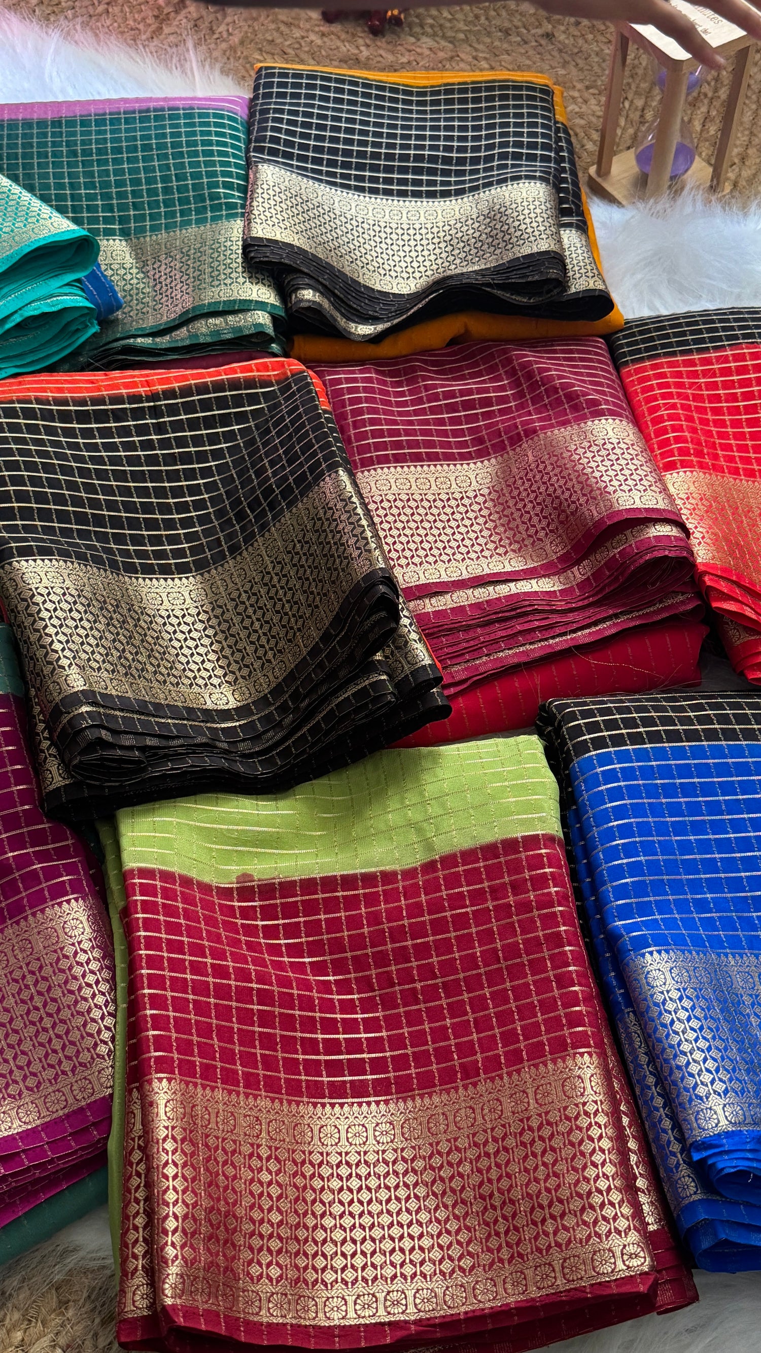 Semi Mysore Silk Saree - Checks and Stripes
