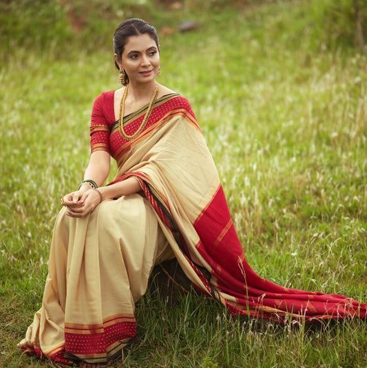 Pure Mysore Silk Sarees - Bespoke Drapes - Beige & Maroon & Black