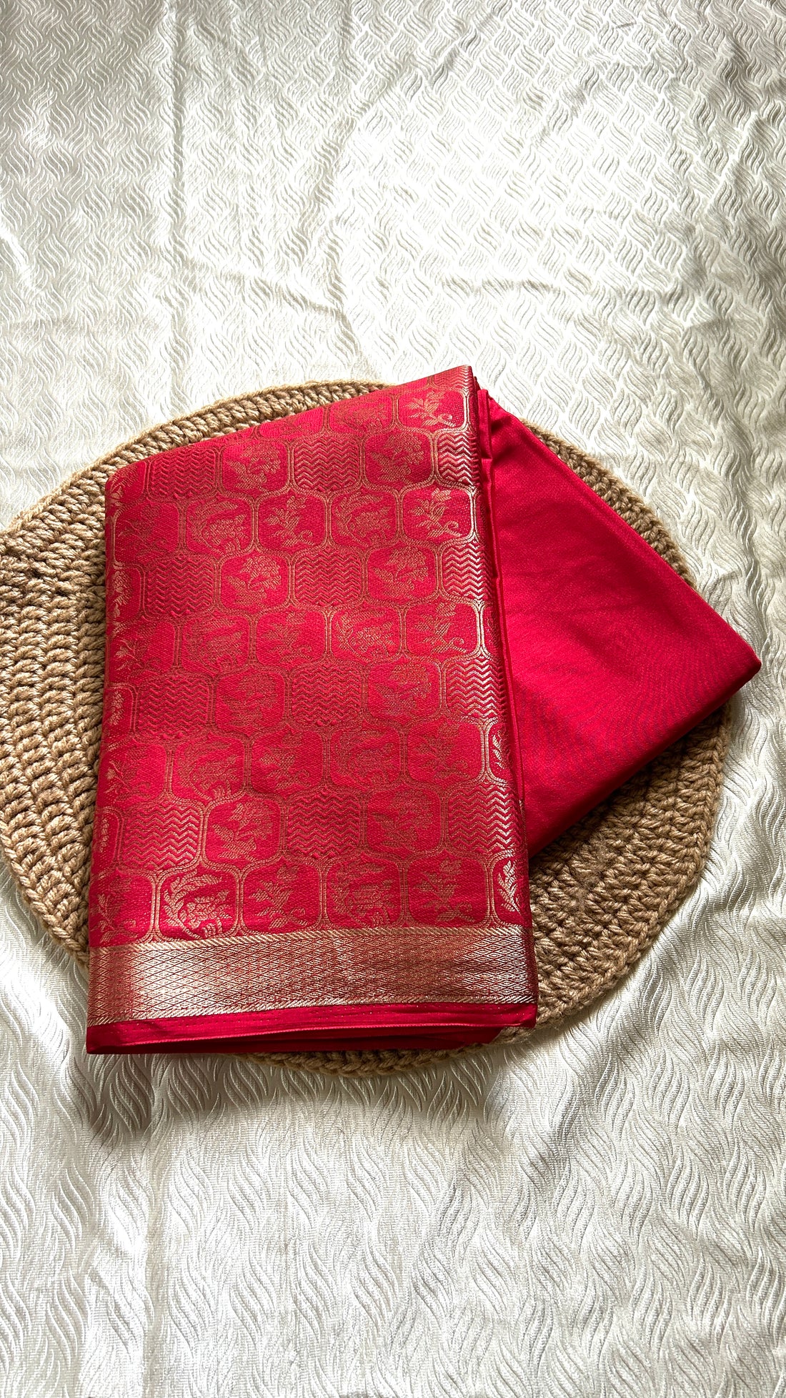 SIRI VEDHA | Semi Silk Brocade Half and Half Red