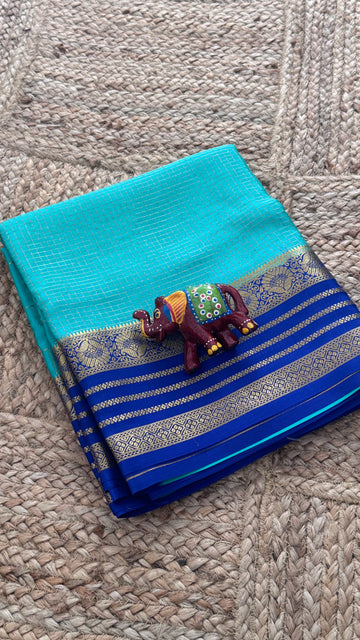 SIRI MOHINI | Lavender with Aqua Blue & Royal Blue Gold Zari Border
