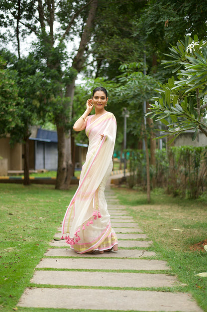 Mul Cotton : Cream and Pink