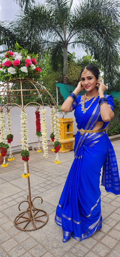 Semi Silk Saree - Solid Blue