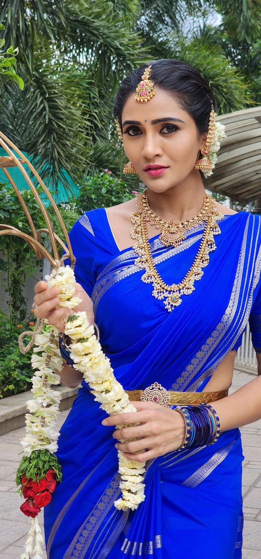 Semi Silk Saree - Solid Blue