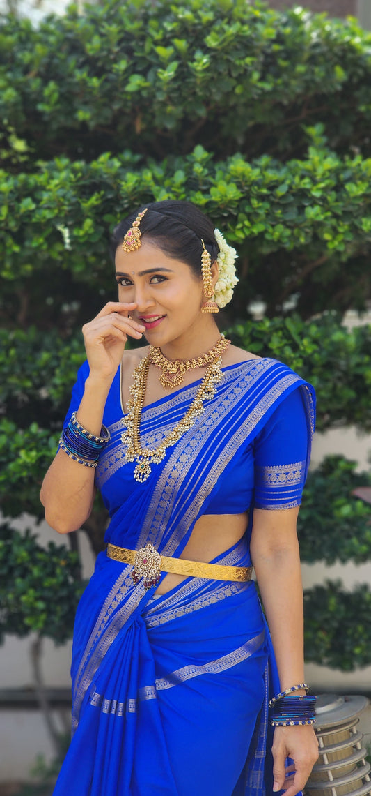 Semi Silk Saree - Solid Blue
