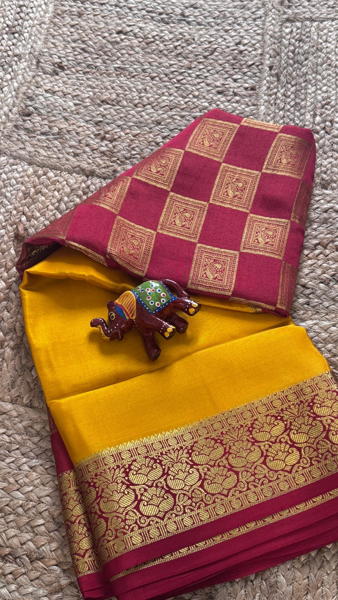 SIRI ROYAL | Mysore Silk Saree Mustard Yellow with Rani Pink Gold Zari Border