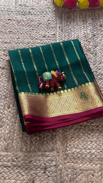 SIRI MAYURA | Mysore Silk Saree Dark Green with Contrast Red Border