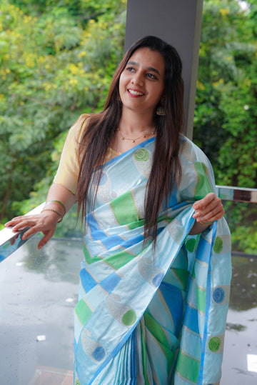 SIRI VANI | Sky Blue with Mint Green & Silver Zari