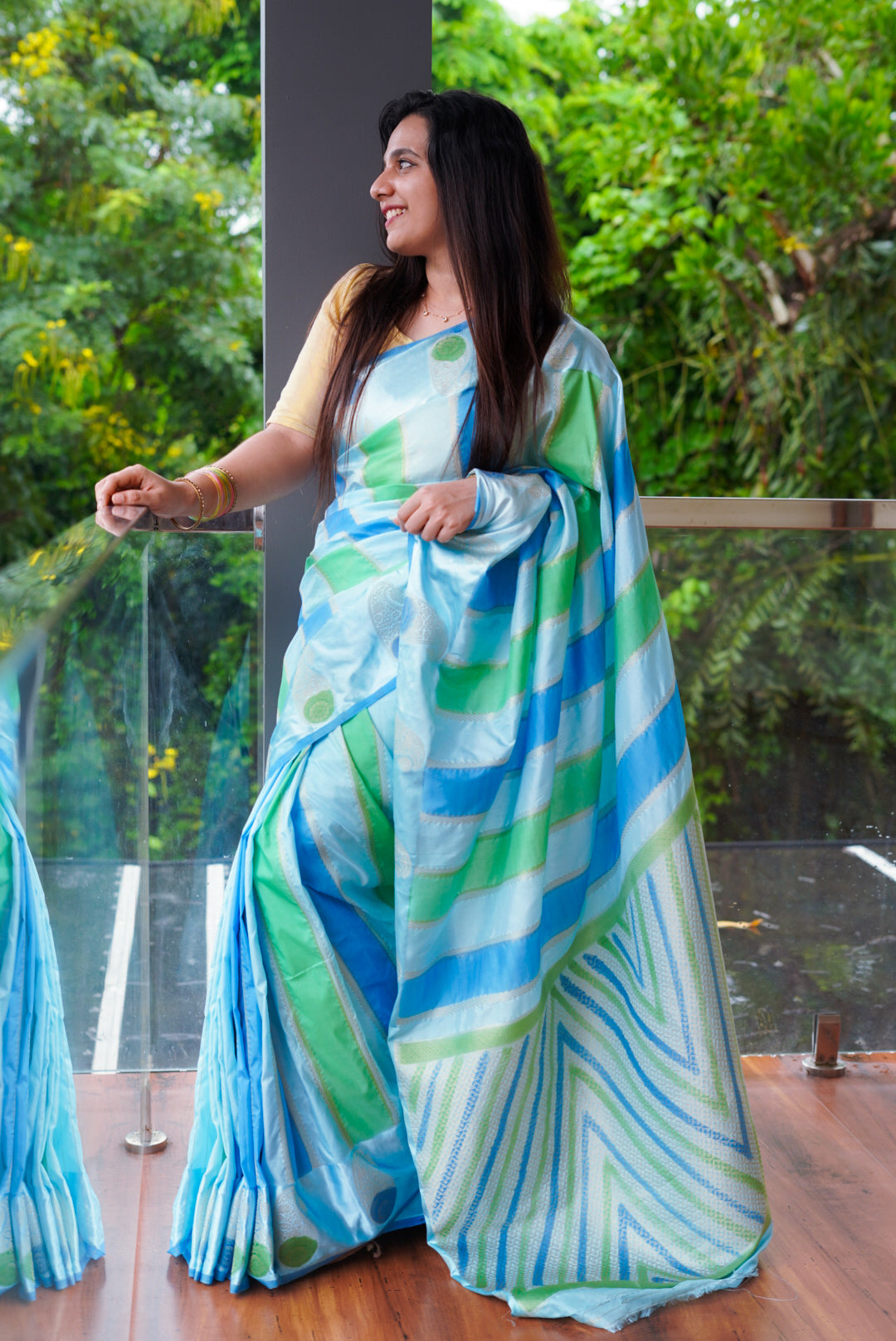 SIRI VANI | Sky Blue with Mint Green & Silver Zari