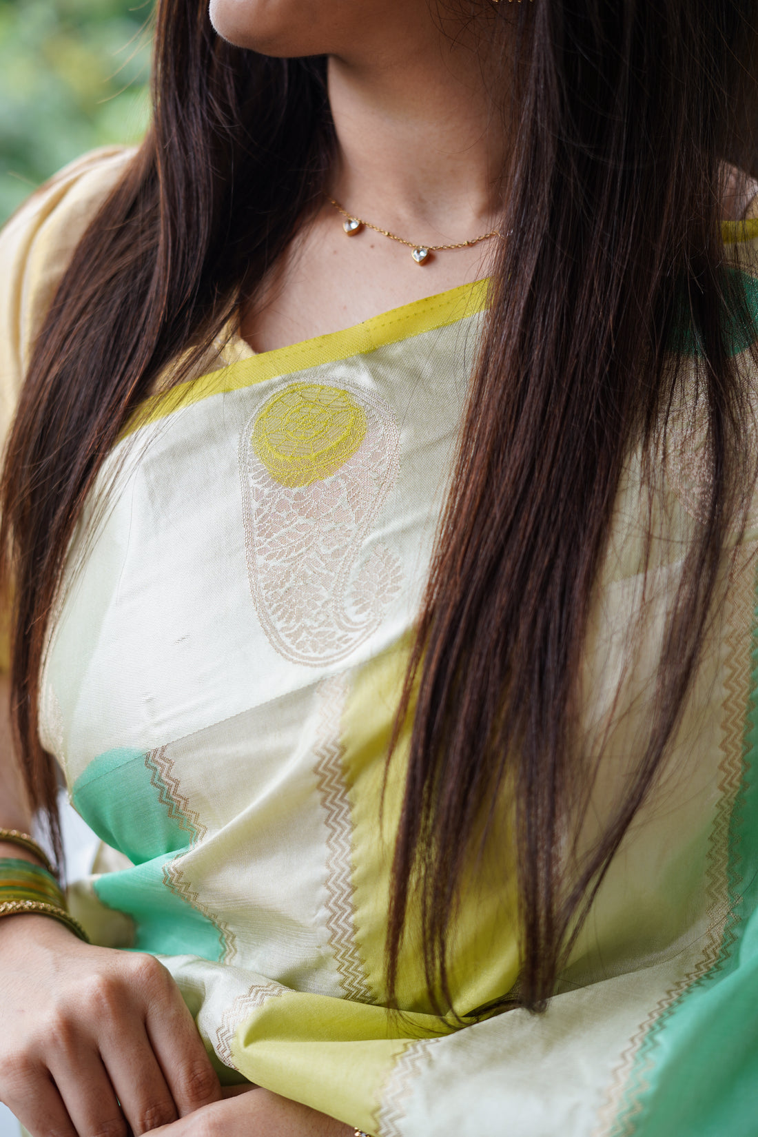 SIRI VANI | Semi Silk Solid Mint Green and Light Yellow