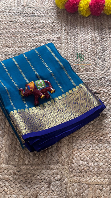 SIRI MAYURA | Mysore Silk Saree Teal Blue with Contrast Royal Blue Border