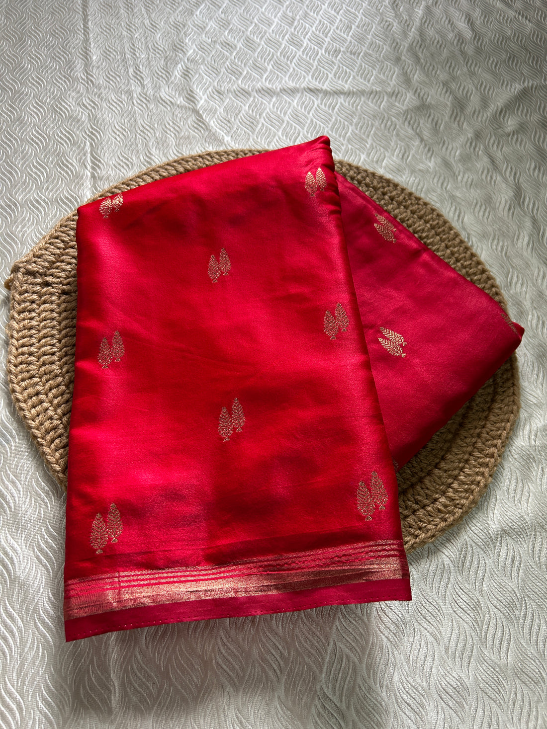SIRI KAVERI | Ruby Red with Antique Gold Zari