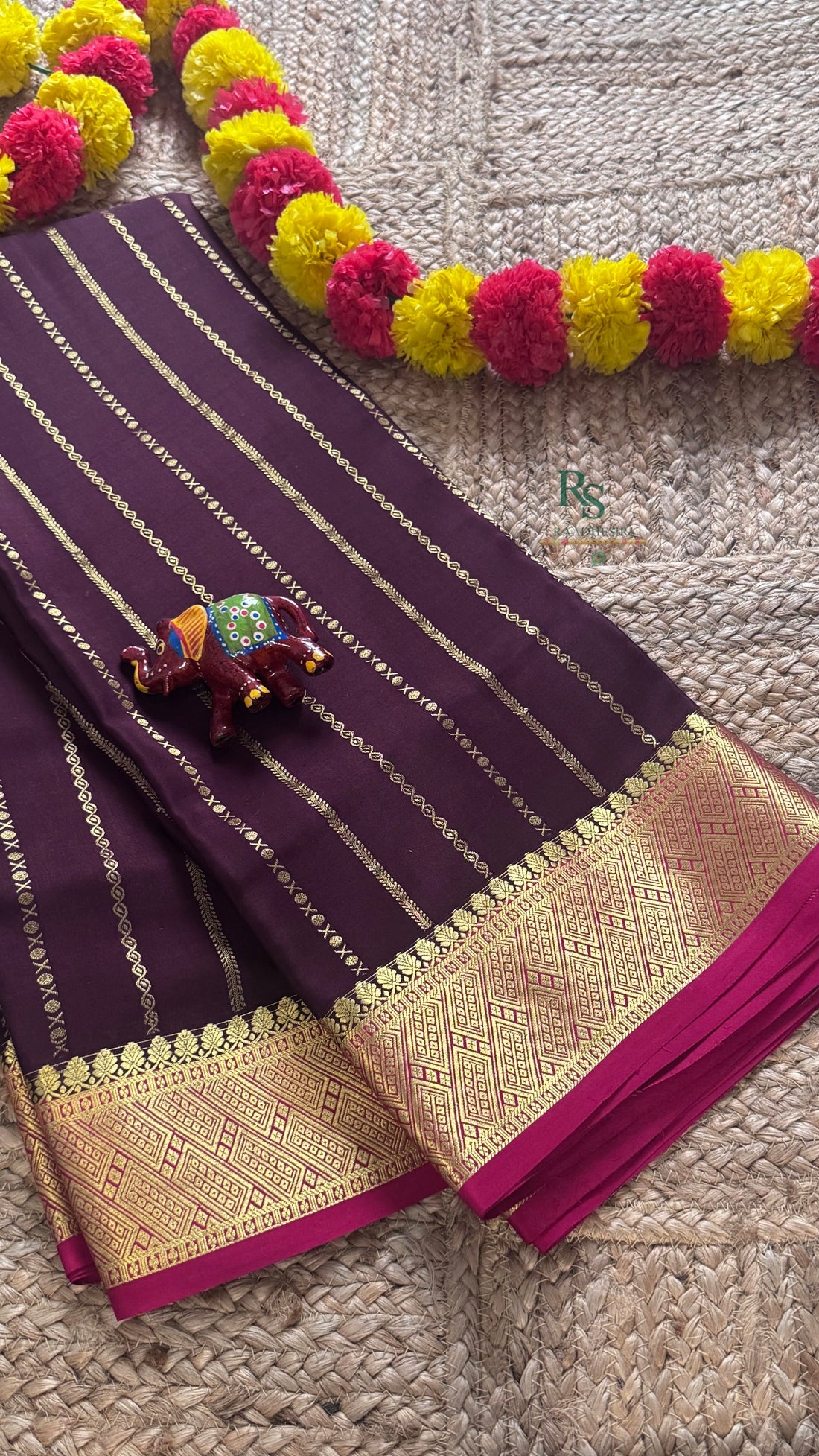 SIRI MAYURA | Mysore Silk Saree Purple with Contrast Pink Border