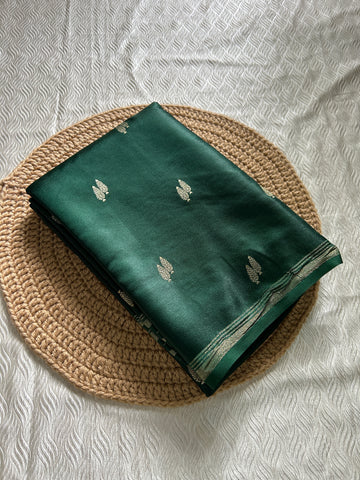 SIRI KAVERI | Deep Emerald Green with Antique Silver Zari