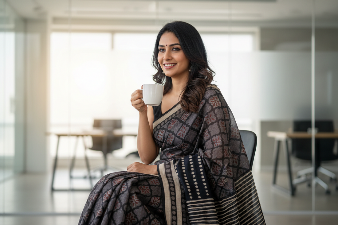 Office Wear Mul Cotton : Purple Mauve with Black Saree