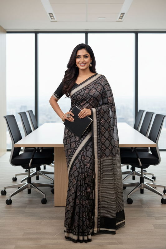 Office Wear Mul Cotton : Purple Mauve with Black Saree